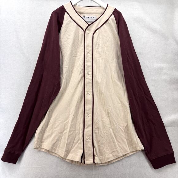 NWT EMPYRE Sammy Long Sleeve Baseball Jersey Burgundy & Cream size Large - Picture 1 of 5